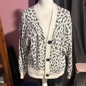 LOFT Gray and White Knit Sweater